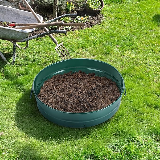 14.57'' Large Soil Sifter for Gardening with 1 3 6 9 12 mm Sieve Mesh Compost Dirt Sifter with Handle Garden Sand Soil Rock Sieve for Dirt Sand Rocks Pellet Gravel(Green)