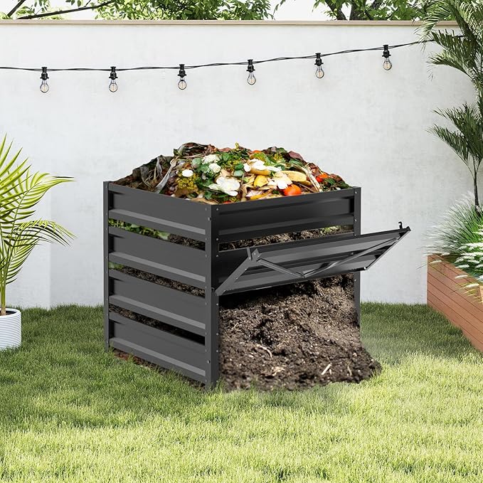 Compost Bin Outdoor - 285 Gallon Composter with Rust-Proof Coating Painted Finish Large Compost Bin for Producing Fertilizer from Kitchen Waste and Fallen Leaves（Metal）