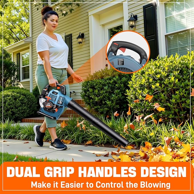 SENIX 4QL 26.5 cc 4-Cycle Handheld Gas Powered Leaf Blower for Lawn Care Clean Up Up to 410 CFM and 125 MPH Light Weight Dual Grip Handle BL4QL-L Blue