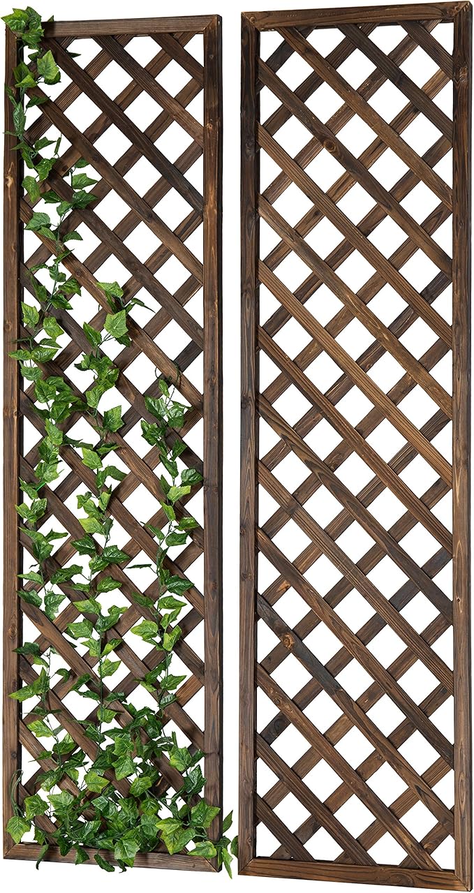 MyGift Wood Trellis Wall Hanging Large Garden Trellis for Climbing Plants Outdoor Brown Lattice Panels for Outside Set of 2