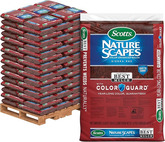 Scotts Nature Scapes Color Enhanced Mulch Sierra Red - Wood Shredded and Bagged Red Landscaping Mulch Bulk Pallet - 1.5 cu. ft. Bags Pallet of 80