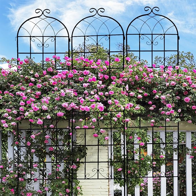8 Pack Metal Garden Trellis 71 H Garden Fence Rustproof Trellis for Climbing Plants Support Roses Flower Outdoor Lawn Black