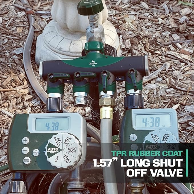 Garden Hose Splitter 4 Way - Heavy Duty Water Hose Manifold with Shut-Off Valves - Outdoor Faucet Divider and Spigot Connector for Garden Lawn or Patio Use - Durable Brass Pipe Splitter - Classic