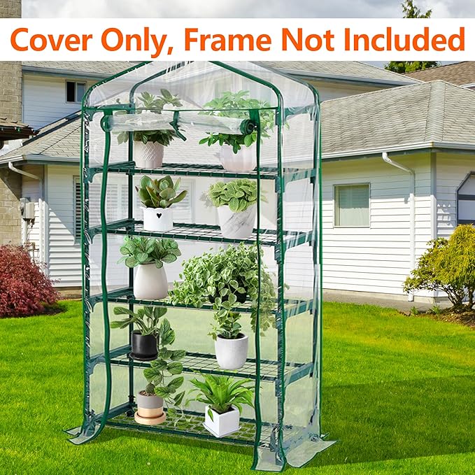 DECOHS Extra Wide 5 Tier Greenhouse Replacement Cover- 75 x 40 x 19 Inch Clear PVC Plant Gardening Greenhouse Cover with Roll-Up Zipper Door for Gardening Plants Flowers (Frame Not Include)