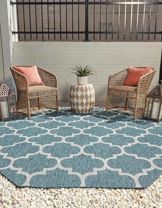 Unique Loom Outdoor Trellis Collection Area Rug (7' 10 Octagon Teal/ Gray)