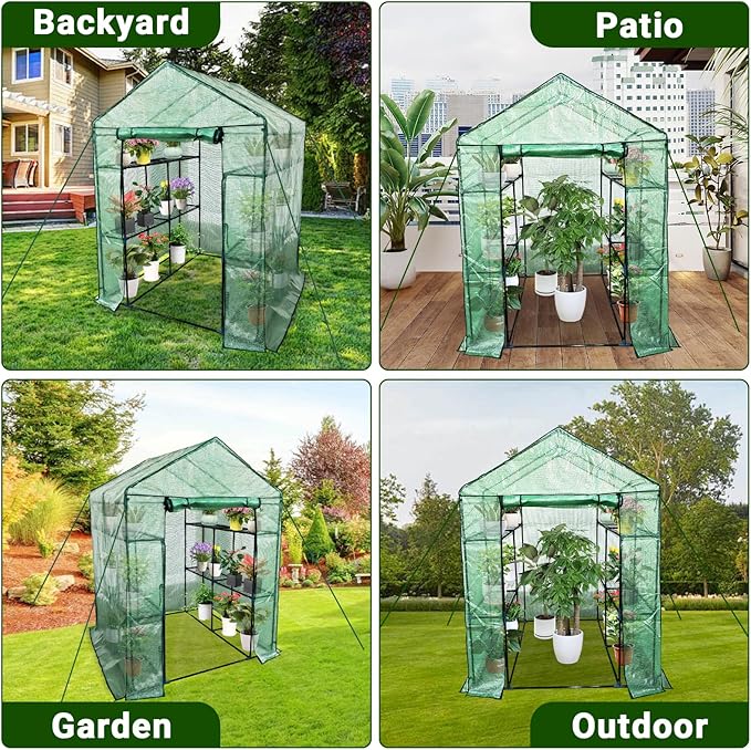Walk-in Greenhouse for Outdoors Small Green House Outdoor with 3-Tier Shelves Roll-Up Zippered Door &amp Mesh Window All-Season Plant House for Vegetables Herbs Flowers for Patio Backyard Gardenin