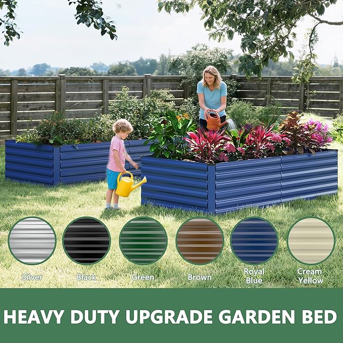 FOOWIN 2pcs 6x3x2ft Galvanized Raised Garden Bed Planter Raised Garden Boxes Outdoor Large Metal Raised Beds for Gardening Garden Bed for Vegetables Flowers Herb269 Gallon Capacity Royal Blue