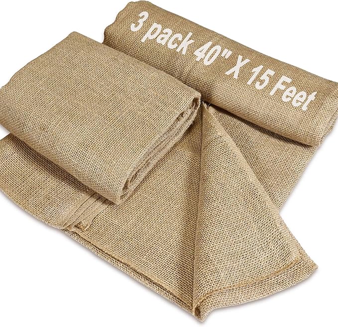 3 Pack 40 x15 Feet Natural Burlap FabricMultipurpose Burlap for Weed Barrier and GardeningJute Fiber for DecorationWedding Ceremony Aisle RunnerOutdoor Plant CareTree Wrap