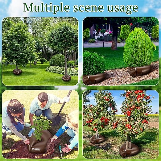 4 Set Tree Watering Ring 20gal Watering Bags with Coconut Fiber Mulch Ring – Deep Root and Slow Release Automatic Drip Irrigation System for New Trees Multi-Trunk Trees and Shrubs