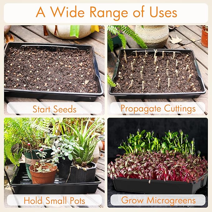 Gardzen 10 Pack Seed Trays Reusable Plant Grow Trays Ideal for Seed Starting Microgreens Indoor Gardening and Greenhouse Plant Nurseries - No Drain Holes 15.7 x 11.6