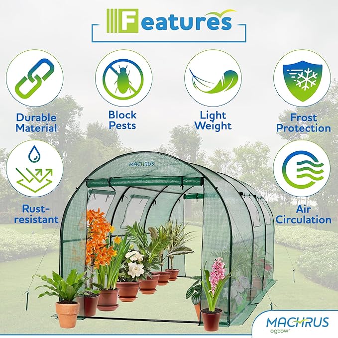 Ogrow® Deluxe Walk-in Tunnel Greenhouse with Cover - Green