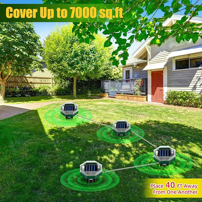 Mole Repellent Solar Powered Gopher Snake Repellent for Yard Lawn Garden IP65 Waterproof Ultrasonic Deterrent Stakes Get Rid for Vole Groundhog Squirrel Rat Mice Rodent Skunk Repellent 8 Pack
