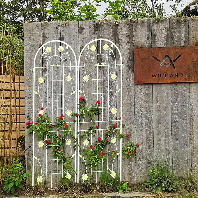 2 Pack Metal Garden Trellis 86.7 H Garden Fence Rustproof Trellis Cream White for Climbing Plants Support Roses Flower Cucumber Outdoor Lawn Cream White