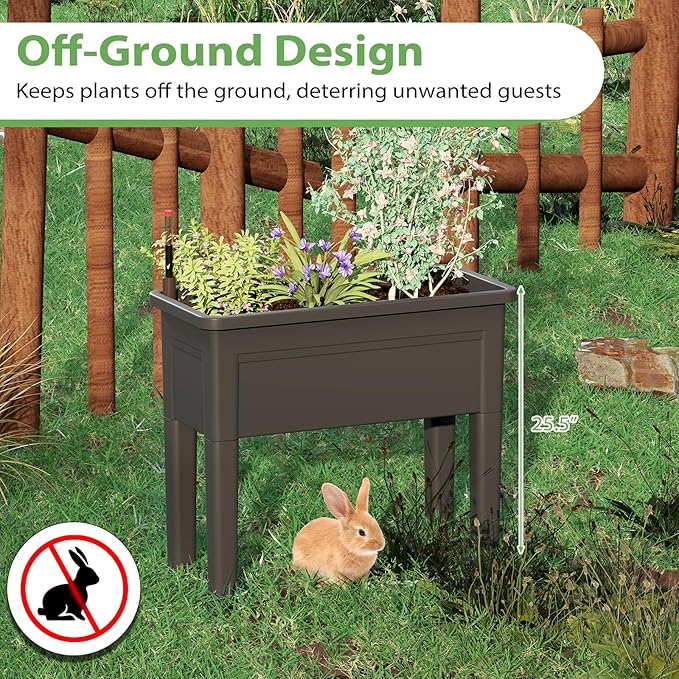 HAPPYGRILL 4-in-1 Raised Garden Bed with Climbing Trellis Self-Watering Elevated Planter with Water Level Indicator Drainage Hole Outdoor Plastic Planter Box with 4 Detachable Legs for Garden Lawn