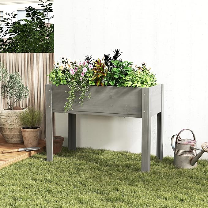 Elevated Raised Garden Bed with Legs - 31 HeightWooden Planter Box No-Bend Growing for Vegetables/Flowers/Herbs