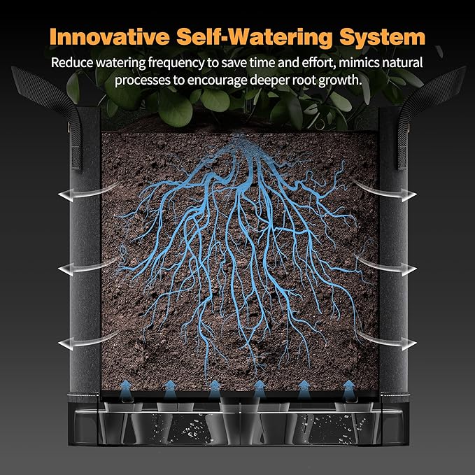 Self-Watering Grow Bags 5-Pack 5 Gallon 420G Thick Nonwoven Fabric Pots with Reinforced Handles and Multi-Purpose Rings for Low Stress Plant Training Fruits Vegetablesand Flowers