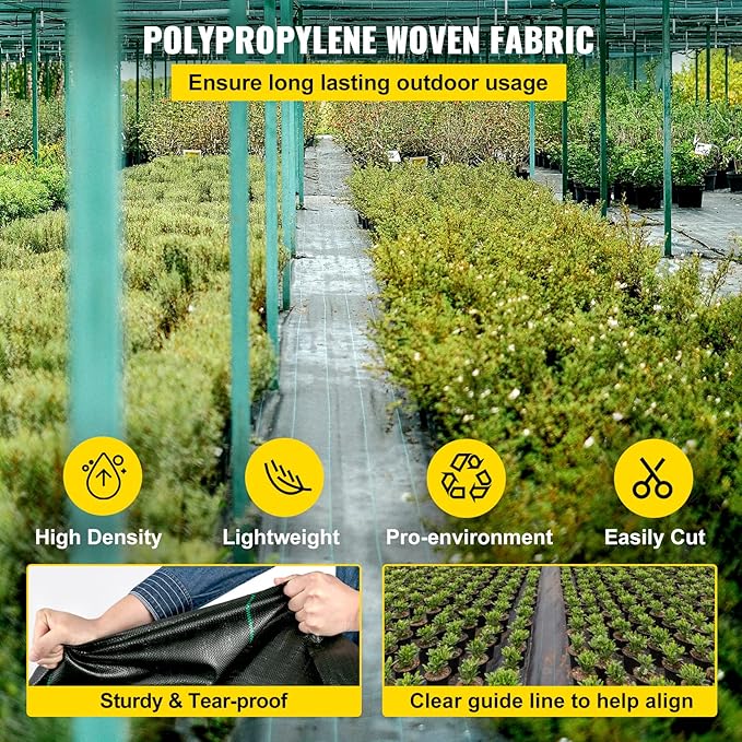 Happybuy 6.5FTx330FT Premium Weed Barrier Landscape Fabric Heavy Duty 3.2OZ Woven Weed Control Gardening Mat High Permeability Good for Flower Bed Geotextile Fabric Driveway Fabric Ground Cover