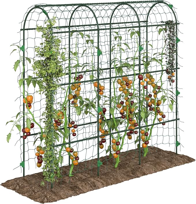 Outsunny Cucumber Trellis 6' Tall Arch Trellis for Climbing Plants Outdoor A-Frame with Plastic Coated Steel Frame and Climbing Net Support Vegetables Peas Fruit &amp Vines Green