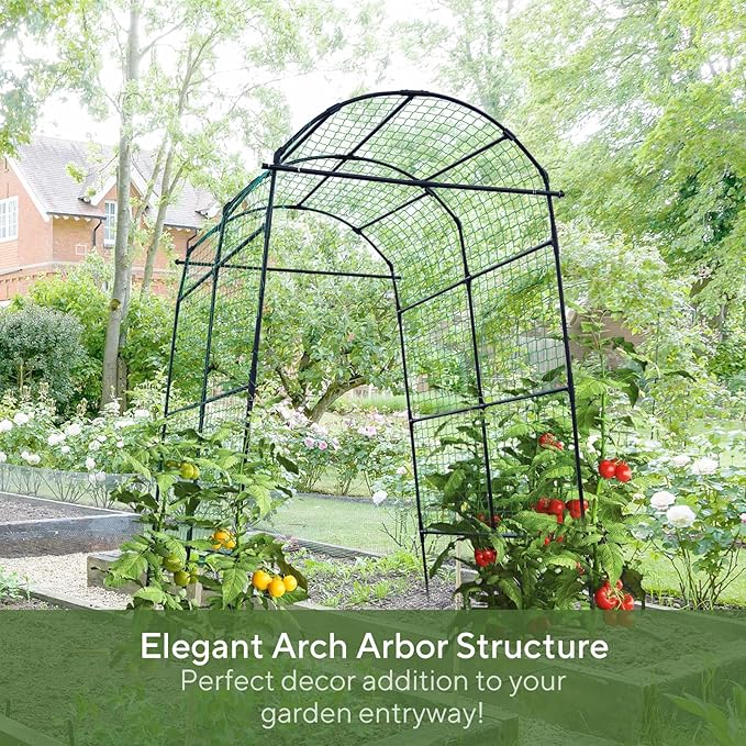 Garden Arch Trellis for Climbing Plants Outdoor 7.8 ft Tall Cucumber Trellis for Raised Bed Plastic-Coated Metal Plant Support Vegetable Squash Pea Bean Grape Vine Arbor Black