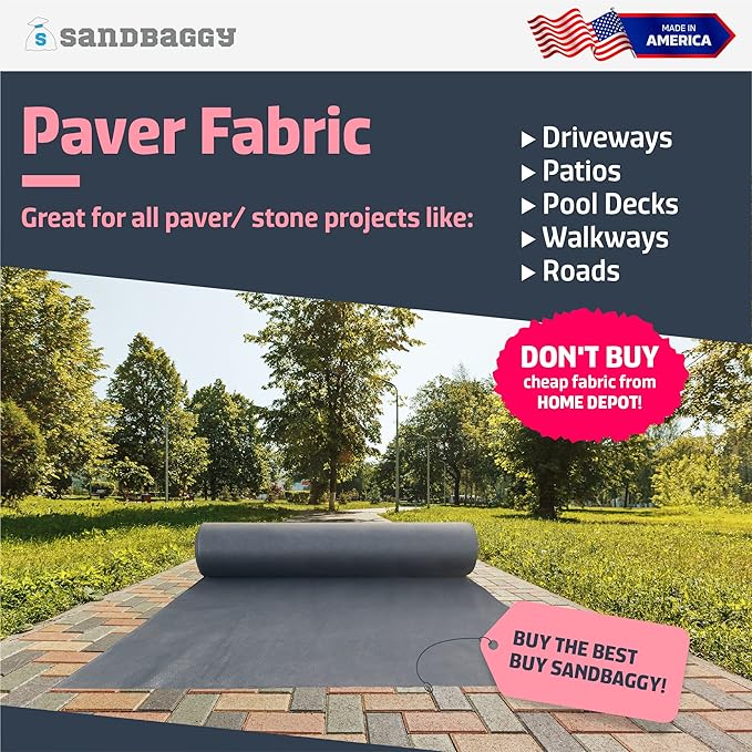 Sandbaggy Paver Underlayment Fabric 8 oz | for All Types of Pavers | Made in America | 50 Year Fabric | 2X Thicker Than Competition | UV Protected Industrial Grade Fabric (6 ft x 50 ft Roll)