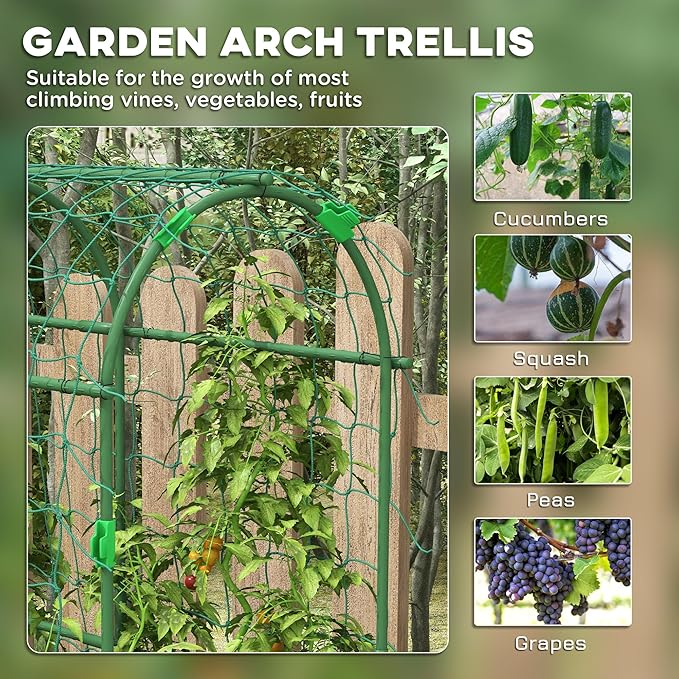 Outsunny Cucumber Trellis 6' Tall Arch Trellis for Climbing Plants Outdoor A-Frame with Plastic Coated Steel Frame and Climbing Net Support Vegetables Peas Fruit &amp Vines Green