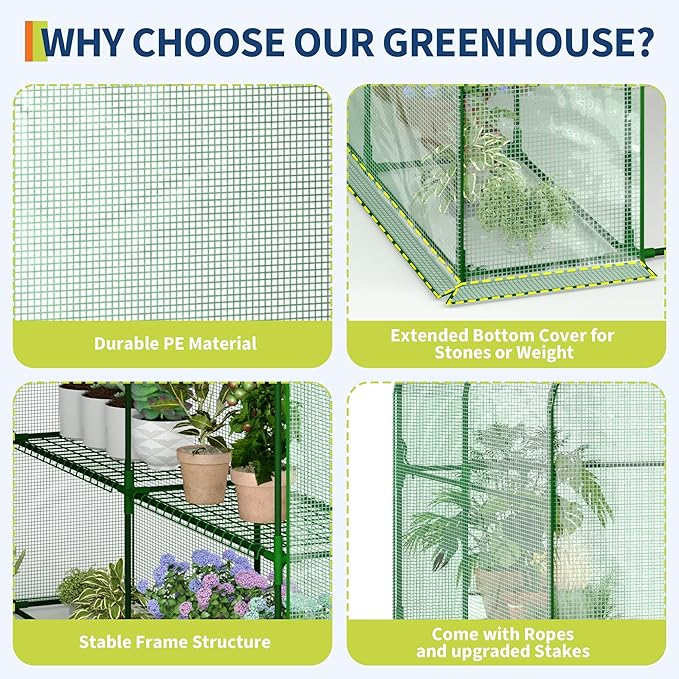 Portable Greenhouse 57 x 57 x 76'' Greenhouses for Outdoors Durable Small Green House Kit Thicken PE Cover Walk in Green Houses for Indoor Backyard Outside
