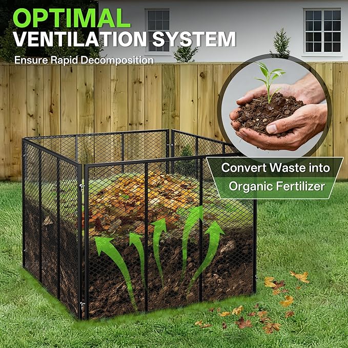 Large Compost Bin 172 Gallon Metal Wire Mesh Composter for Outdoor Waterproof Composting Bin with Rust-Proof Coating Easy Assembly Compost Bin for Garden Yard Kitchen Waste Leaves 37x37x30 in