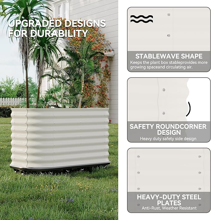 CABIHOME Galvanized Raised Garden Bed with Wheels &amp Water Reservoir Portable Rolling Elevated Raised Garden Bed for Outdoor &amp Indoor Self-Watering Planter Box for Vegetables &amp Herbs Whi