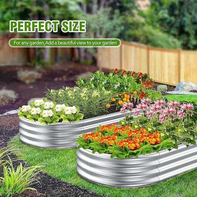 Galvanized Steel Raised Garden Bed – Outdoor Planter Box for Root Vegetables Herbs &amp Flowers Large Metal Garden Beds for Backyards Terraces and Balconies (2 8 x 3 x 1 FT)