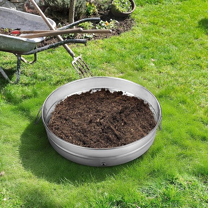 14.57'' Large Soil Sifter for Gardening with 1 3 6 9 12 mm Sieve Mesh Compost Dirt Sifter with Handle Garden Sand Soil Rock Sieve for Dirt Sand Rocks Pellet Gravel (Sliver)