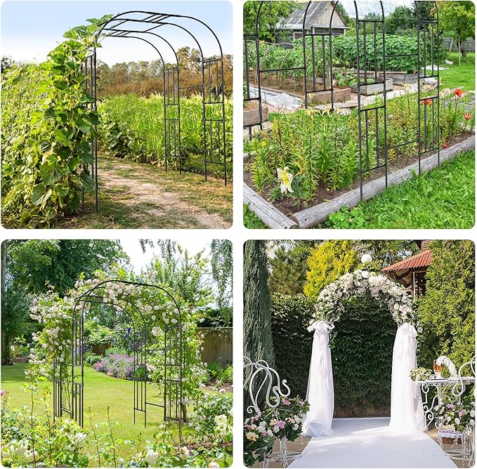 Tall Garden Arch Trellis for Climbing Plants 87in Tall Metal Plant Support Trellis Archway for Climbing Plant Vegetables Cucumber Outdoor Yard Lawn Garden Arch Tunnel Trellis