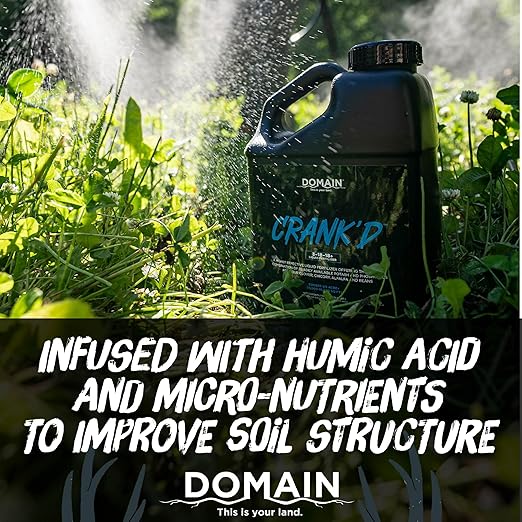 Domain Outdoors Crank’d Liquid Fertilizer Food Plot Supplement - High Efficiency Ortho-Phosphate 3-18-18 for Whitetail Deer Forage 2.5 Gallon