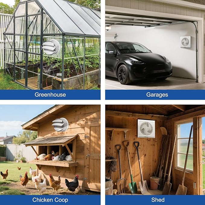 Solar Fan with Battery and Adjustable Thermostat 8 Solar Powered Fans for Shed with 25W Bifacial Solar Panel &amp Exhaust Fan for Greenhouse/Outside with Anti-backflow Valve