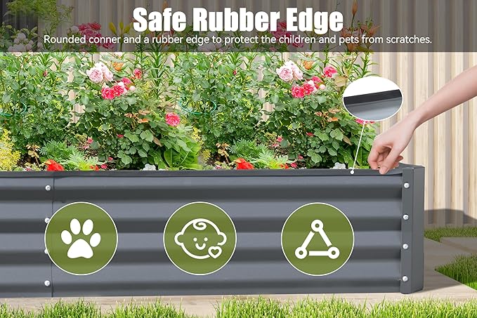 6x3x1ft Galvanized Raised Garden Bed Outdoor Planter GBoxes Large Metal Planter Box for Gardening Vegetables Fruits FlowersGray