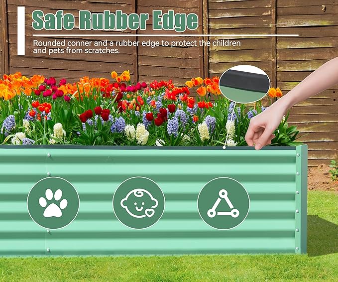 Galvanized Raised Garden Bed Outdoor Planter Garden Boxes Large Metal Planter Box for Gardening Vegetables Fruits Flowers Herb Tomato Potato. (Green 6x3x1.5ft)