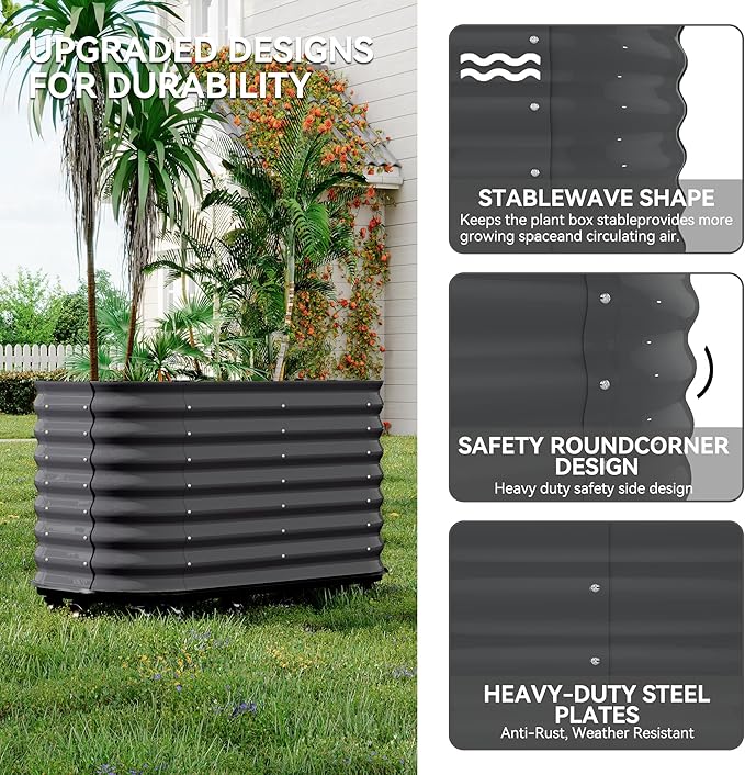 59x24x28 in Galvanized Raised Garden Bed with Wheels &amp Water Reservoir – Durable Outdoor Planter Box Elevated Raised Beds for Gardening Portable Garden Box for Indoor/Outdoor Plants Gray