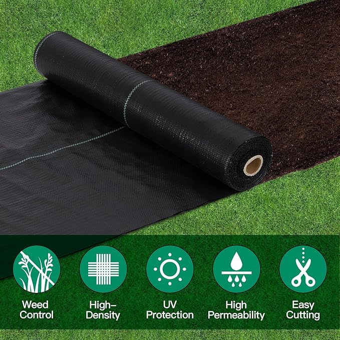 4FT x 115FT Weed Barrier Landscape Fabric Premium Heavy Duty Woven Garden Ground Cover Weed Block Control Mat Cloth for Gardening Planting Farming Landscaping Flower Bed Driveway