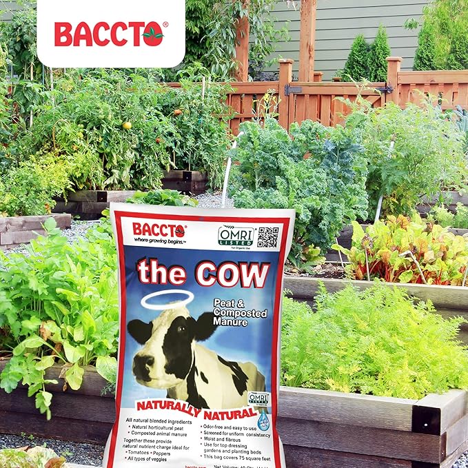 Michigan Peat Baccto Wholly Cow Horticultural Compost and Manure for Soil Amendment Lawn Care Vegetable Garden Beds and More 40 Quart Bag