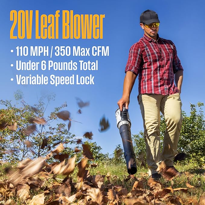 Westinghouse 20V Cordless Leaf Blower 350 CFM 110 MPH + 2-in-1 Cordless String Trimmer and Edger 12 Inch Cutting Path with 4.0Ah Battery and Charger