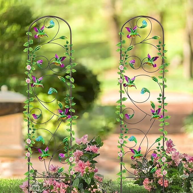 WAIU 2 Pack Hummingbird Metal Garden Trellis for Climbing Plants Decorative Outdoor Trellis for Flowers Rustic Garden Decor for Patio Lawn Yard Backyard