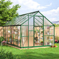 8×12 FT Walk-in Greenhouse for Outdoors Polycarbonate Greenhouse Kit with Roof Vent Large Heavy Duty Green Houses for Outside Backyard Patio Garden Green