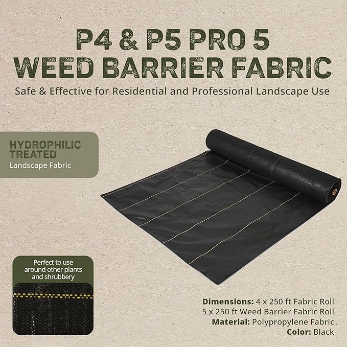 Dewitt Pro-5 Weed Barrier Fabric 5 oz 4x250 &amp 5x250 Feet – Heavy-Duty Woven Landscape Ground Cover Mat for Raised Garden Bed Greenhouse Gardening Outdoor Landscaping and Commercial Planting