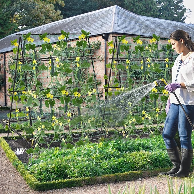 Giantex Cucumber Trellis Trellis for Climbing Plants Outdoor Garden Trellis w/Netting PE-Coated Metal Clips Plant Support for Flower Vine Grape Vegetable Fruit 41x51x59
