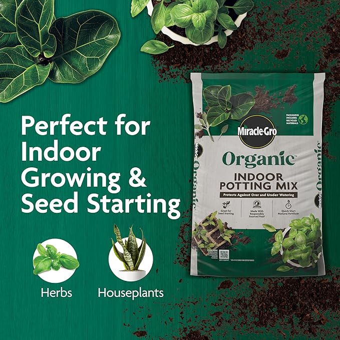 Miracle-Gro Organic Indoor Potting Mix - Protects Against Over and Under Watering Planting Soil for Indoor Container Plants Houseplants and Starter Plants OMRI Listed 16 qt. (2-Pack)