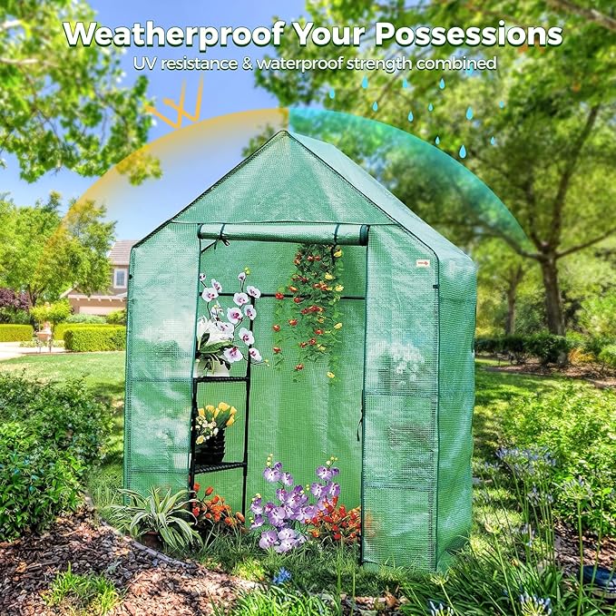 yeesport 56x56x76Inch PE Cover for Walk-in Greenhouse with Roll-Up Zip Panel Door PE Replacement Cover for Gardening and Growing Plants Outdoors with Front Roll-Up Zipper Entry Door