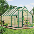 8x14 FT Outdoor Greenhouse Polycarbonate Greenhouse with Roof Vent and Ground Nails Aluminum Large Walk-in Green House w/Lockable Push Door for Outside Garden Backyard (8x14 FT)
