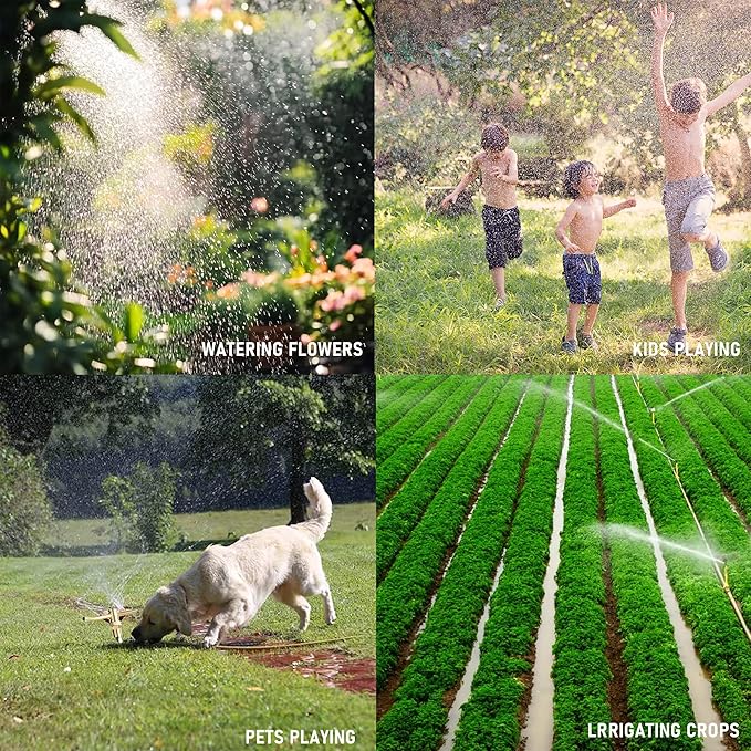 Hourleey 3-Arm Garden Sprinkler 2 Pack High-Rise Lawn Sprinkler with Adjustable Telescoping Base 360 Degree Rotation Sprinklers for Large Area Coverage Gardening Watering Lawn Irrigation System