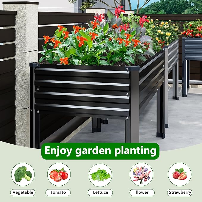 Galvanized Raised Garden Bed with Legs48×24×30in Elevated Planter Box for BackyardGarden Patio Balcony 350lb CapacityPlanters for Outdoor PlantsBlack