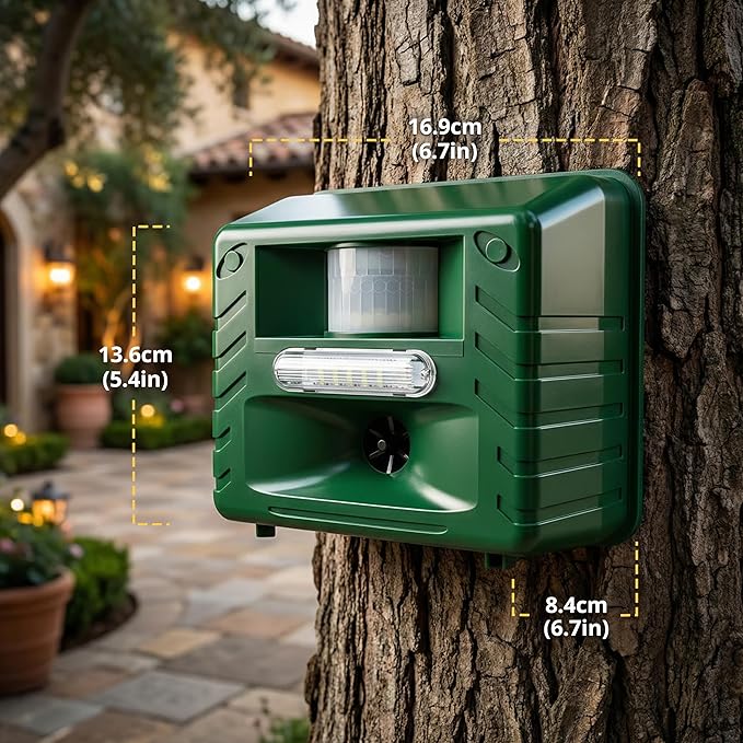 Aspectek Yard Sentinel Ultrasonic Repeller for Deer Raccoons Squirrel Bird Outdoor Animal Repellent for Yard Garden Farm Patio Waterproof Adjustable Motion Sensor Nighttime Strobe Light