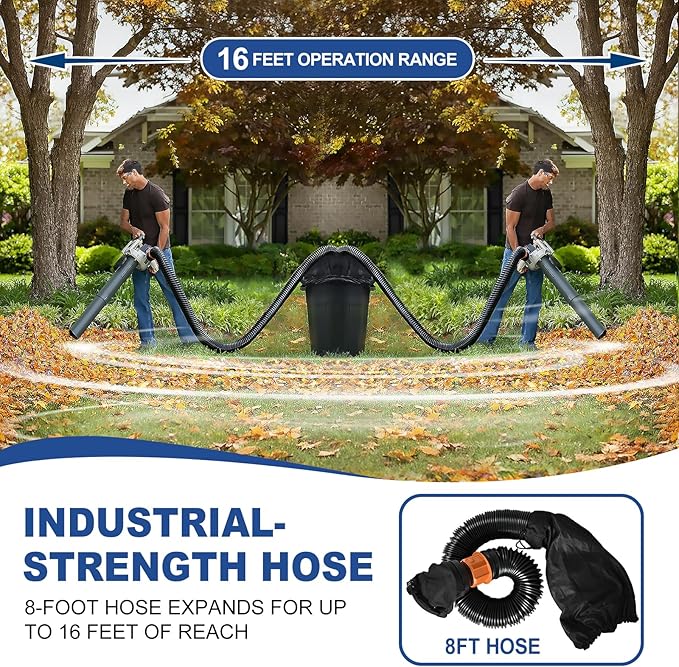 Leaf Collector Compatible with Worx Leaf Blower &amp Vacuum Includes Adjustable Adapter Fits 2.3-5 Connection Ports 2-8FT Hose and Mesh Hood